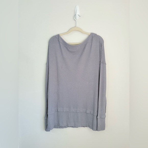 FREE PEOPLE North Shore Thermal Waffle Knit Tunic Storm Grey Womens S Oversized - Picture 6 of 8